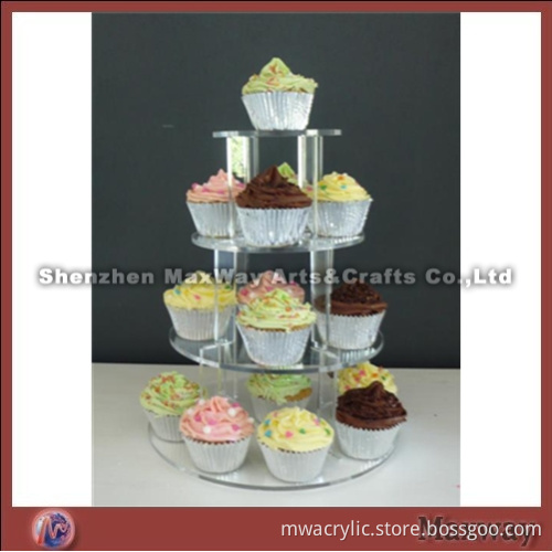 Clear Round Promotional Acrylic 4 Tiers Tower Wedding Party CupCake Display Stand Rack